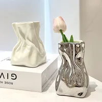 Creative Pleated Ceramic Vase Dried Flower Flower Arrangement Home Bathroom Decoration Ceramic Flower Arrangement Accessories 1