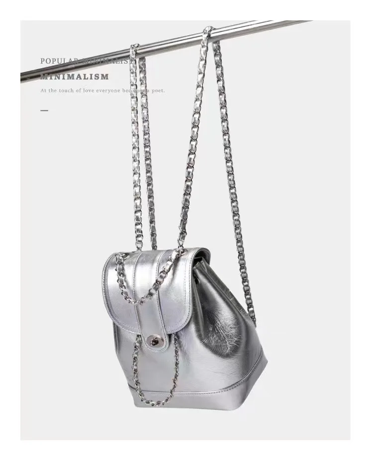 

Women Korea Autumn Winter Mini Chains Backpack Female INS Student Leather Shoulder Bag Travel Versatile One ShoulderRucksack Sac