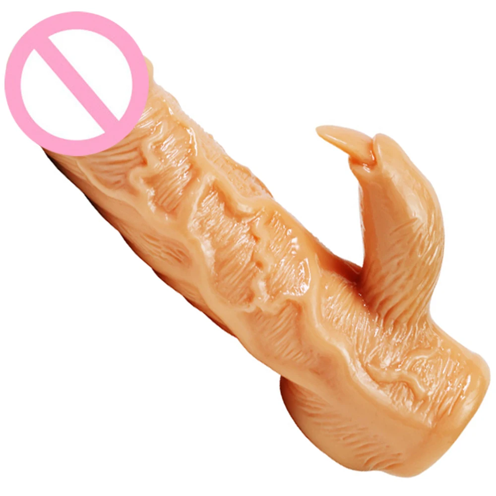 

Realistic Penis Sleeve Extender Cock Enlarger Unusual Sheath Reusable Condom Soft Enhancer Silicone Case Adult Sex Toys for Men