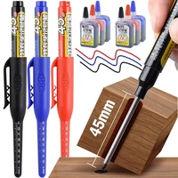 1-6Pcs Multi-Purpose 45mm Deep Drill Hole Long Nib Marker Pens Waterproof for Bathroom Woodworking Long Head Carpenter Pen 1