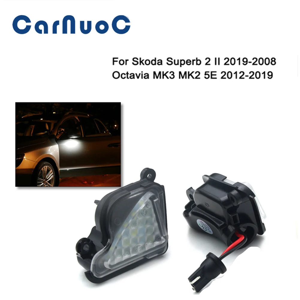 

2Pcs CANbus Led Under Side Mirror Puddle Light for Skoda Superb 2 II 2019-2008 Octavia MK3 MK2 5E 2012-2019 White 6000K