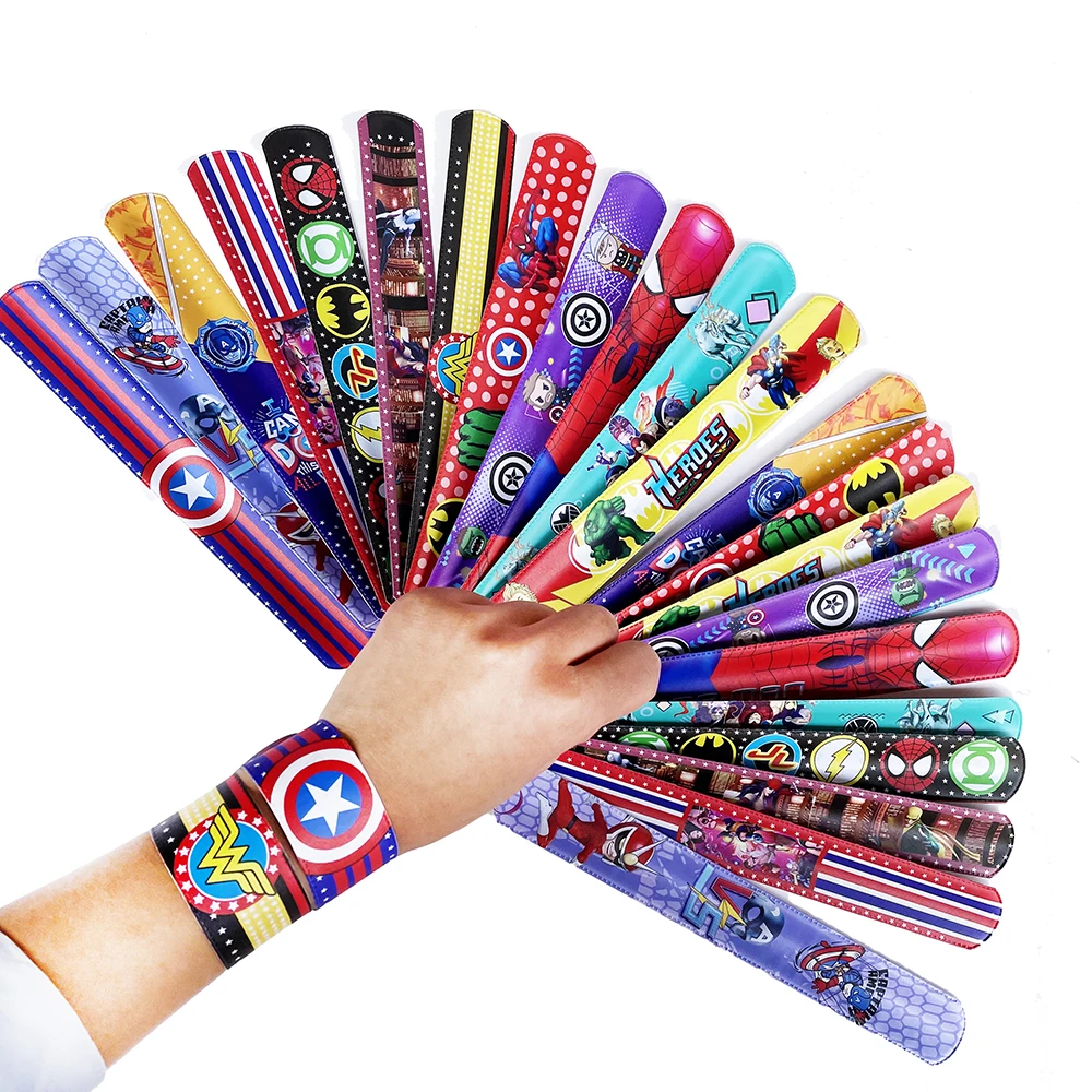 

12pcs Superhero Hulk Captain Iron Spiderman Slap Bracelets Colorful Bulk Wristbands For Kids Birthday Party Supplies Baby Shower