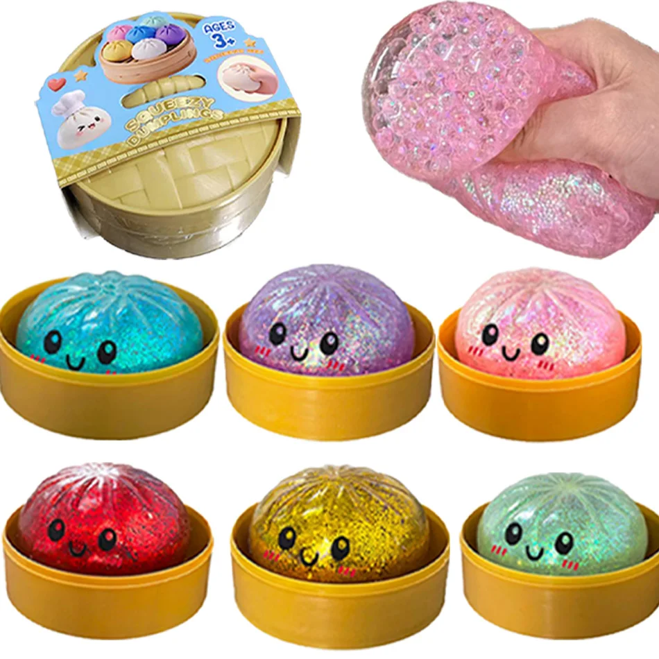 New 1-12pcs Glitter Dumpling Squishy With Box Dumplings Sensory Squeeze Toy For Stress Relief_voghion.com