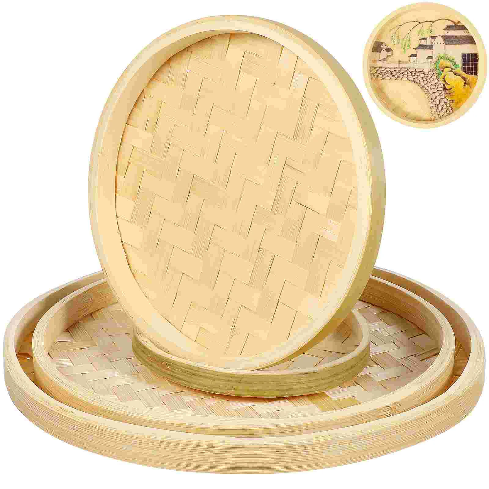 

4pcs Bamboo Woven Storage Plate Drawing Craft Drawing Plate for DIY (Bamboo)
