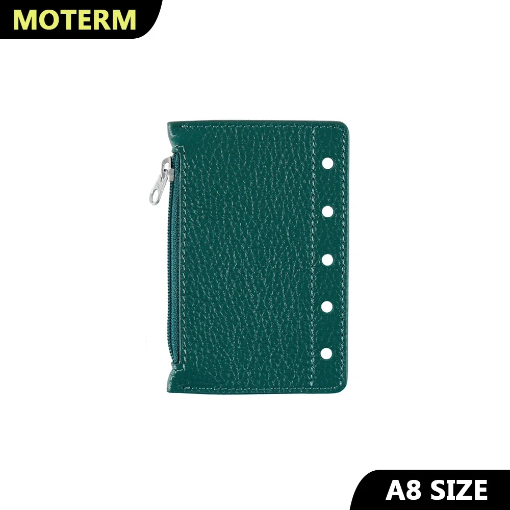 Moterm-zipper Flyleaf para Planejador Anel Genuine Pebbled Grain Couro Divisor Coin Bolsa de Armazenamento Acessório Notebook Tamanho a8