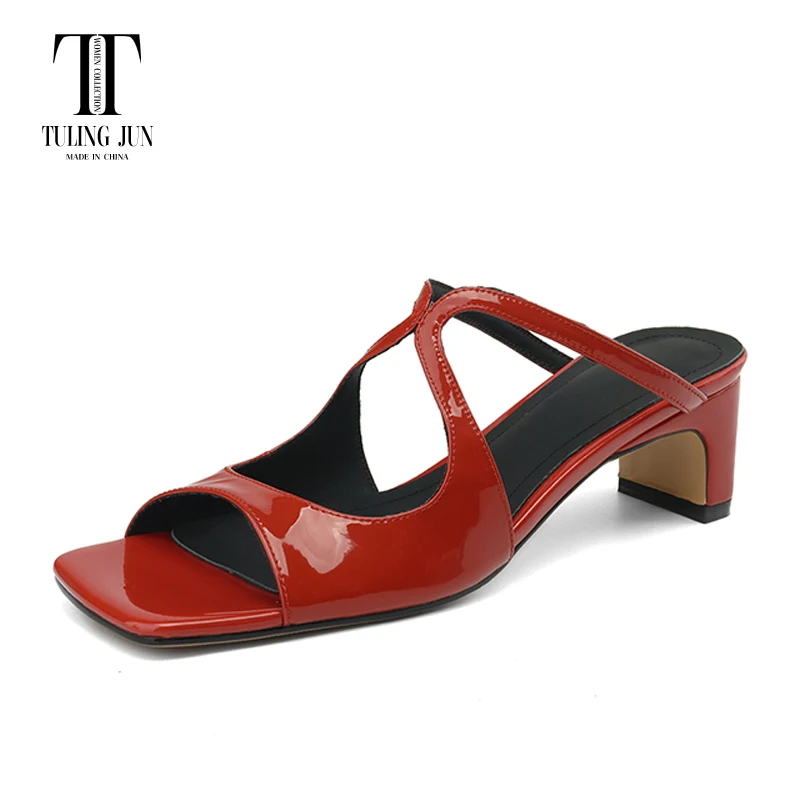 

TULING JUN 2024 Summer Women Shoes's Square Toe Middle Heel Sandals Soft Simplicity Comfort Fashion Slippers For Female L