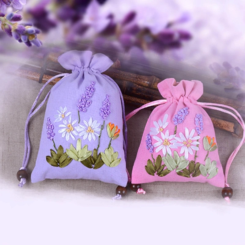 Embroidery Printed Lavender Imitation Hemp Bag Wedding Party Small Gift Packaging Bag Home Decoration Ornaments