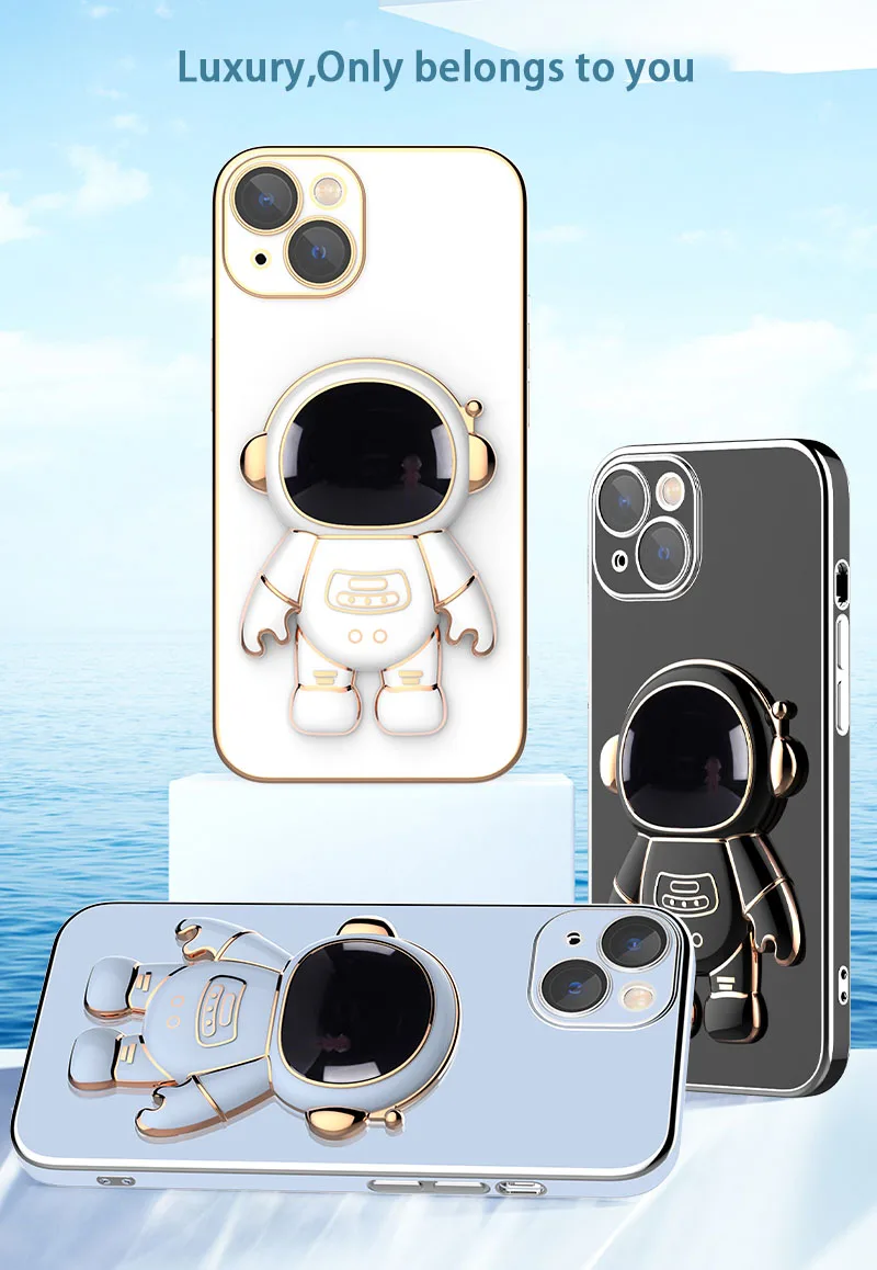 Astronaut Space Electroplate Folding Stand Cell Phone Case For iPhone 13 Pro Max 11 12 Pro Xr Xs 7 8 Plus Silicone Funda Cover iphone 13 pro max leather case