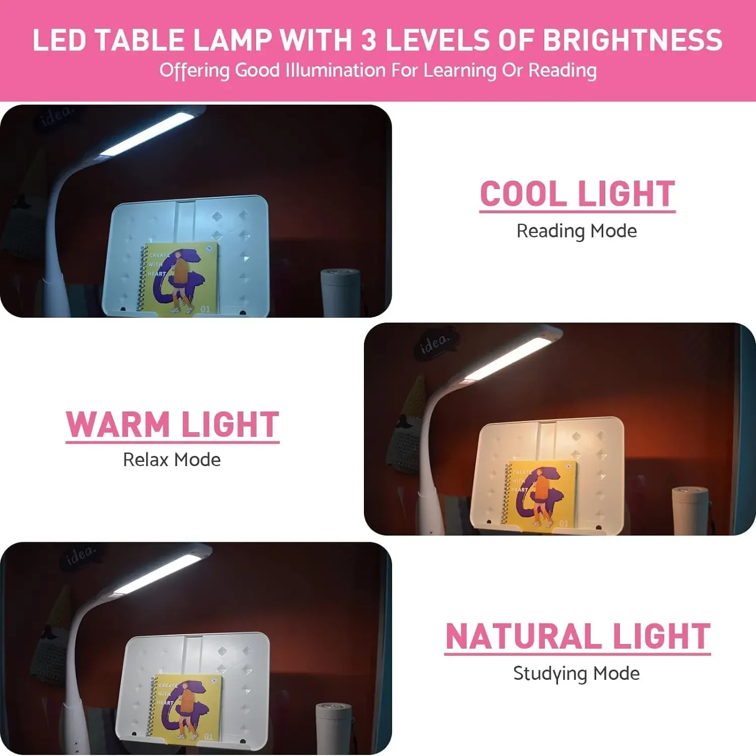 Kids Desk and Chair Set Multi Functional Kids Study Desk for Kids School Desk with Tiltable Desktop, 3 Modes Light, Bi 4