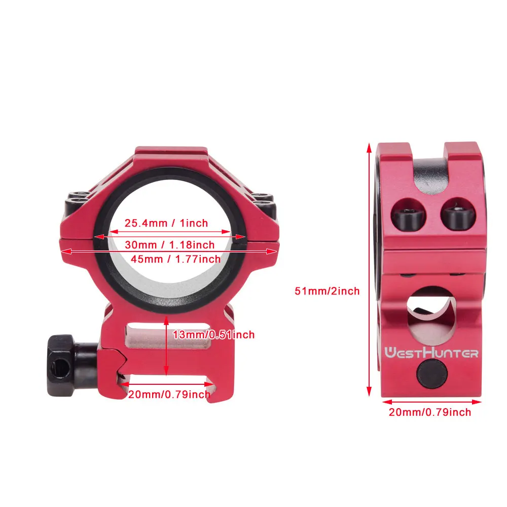 Picatinny Scope Rings 25.4/30MM Low 20mm Rail Rile Scope Mount Picatinny CNC Machining