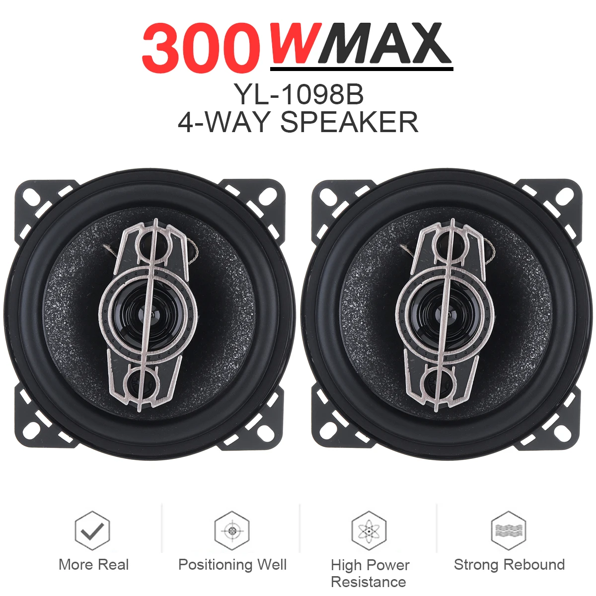2pcs 4 Inch 300W 4 Way Universal Car Coaxial Auto Music Stereo Full Range Frequency Hifi Speakers Non-destructive Installation car coaxial speakers