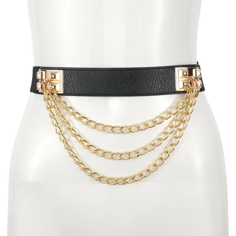 

2022 Ladies Punk Gold Rivet Chain Waist Dress Decorated Elastic Corset Casual Korean Belts for Women Luxury Designer Brand