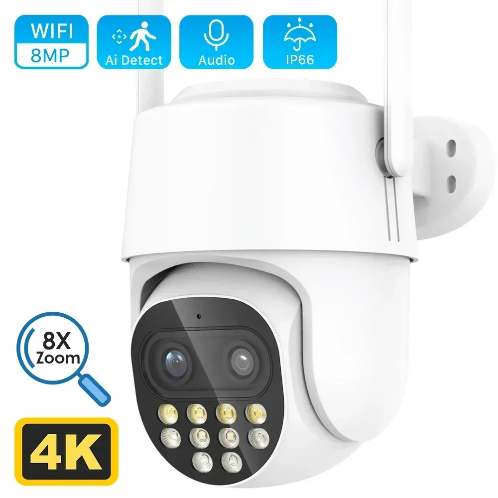 

8MP PTZ WiFi IP Camera Outdoor 4MP Dual Lens 8X Digital Zoom Ai Human Detection Auto Tracking CCTV Home Security Camera iCSee