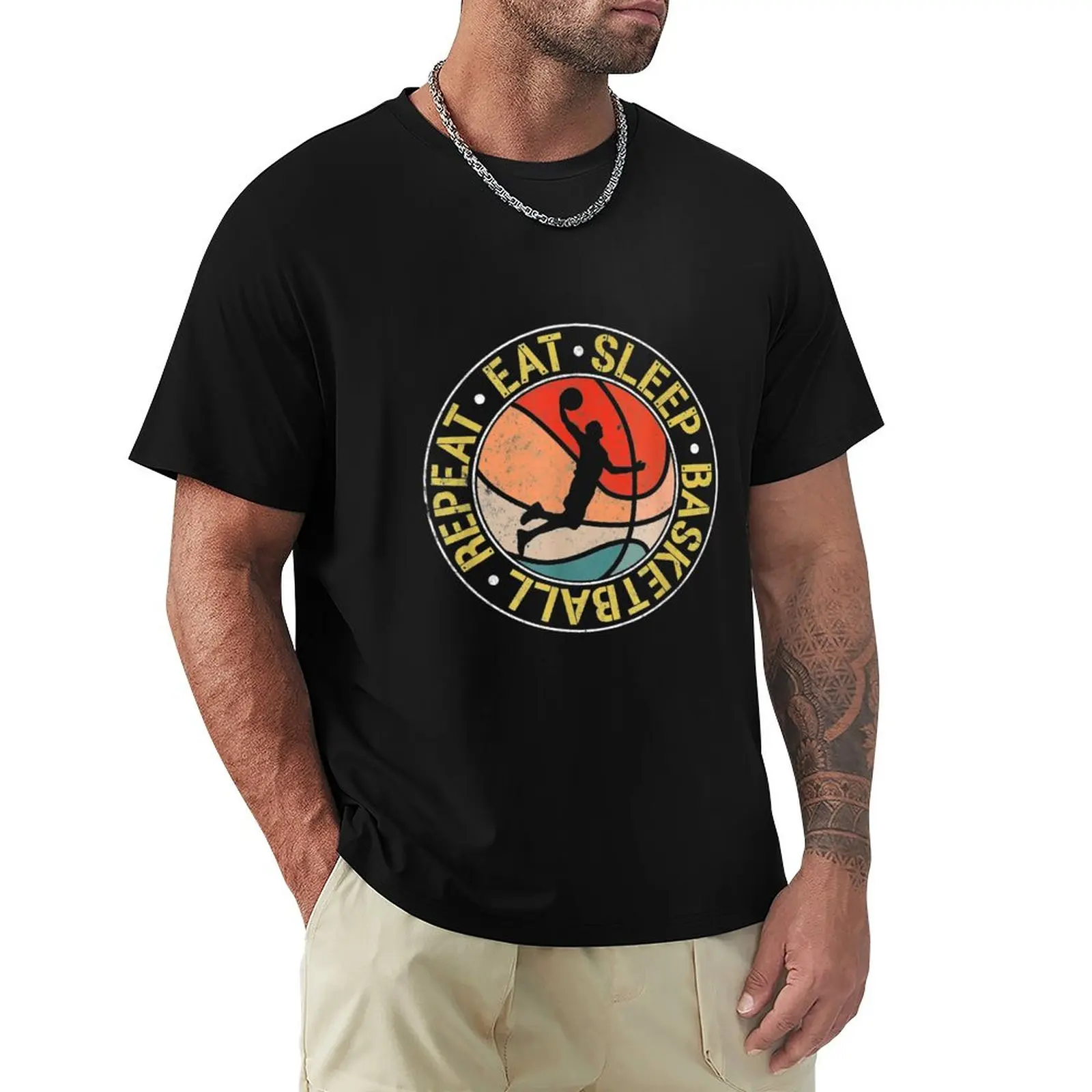 

eat sleep basketball repeat T-Shirt vintage Short sleeve tee mens clothing