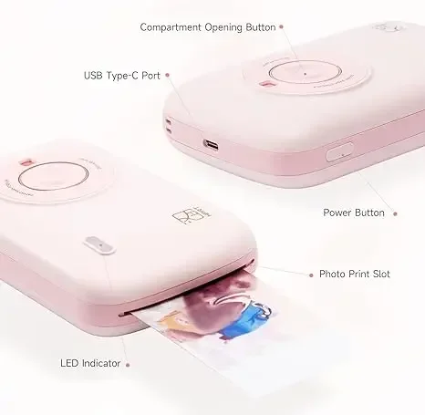 GlowMartColor Printer Phone Pocket Portable Wireless 300DPI Mini Hand Photo Printer Thermal Sticker Machine