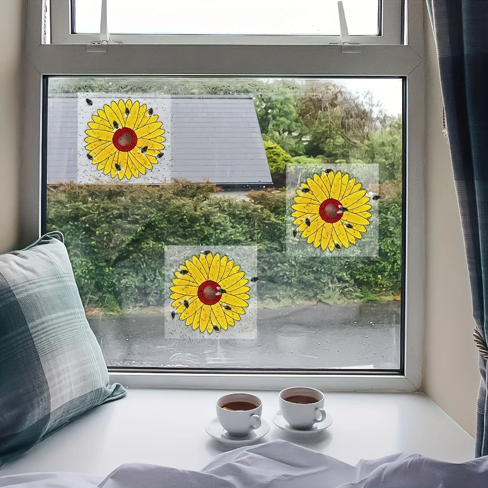 6er-Pack Sonnenblumen-Fensterfliegenfallen, Klebrige Insektensticker für Innen- und Außen-Schädlingsbekämpfung, Fänger für Mücken