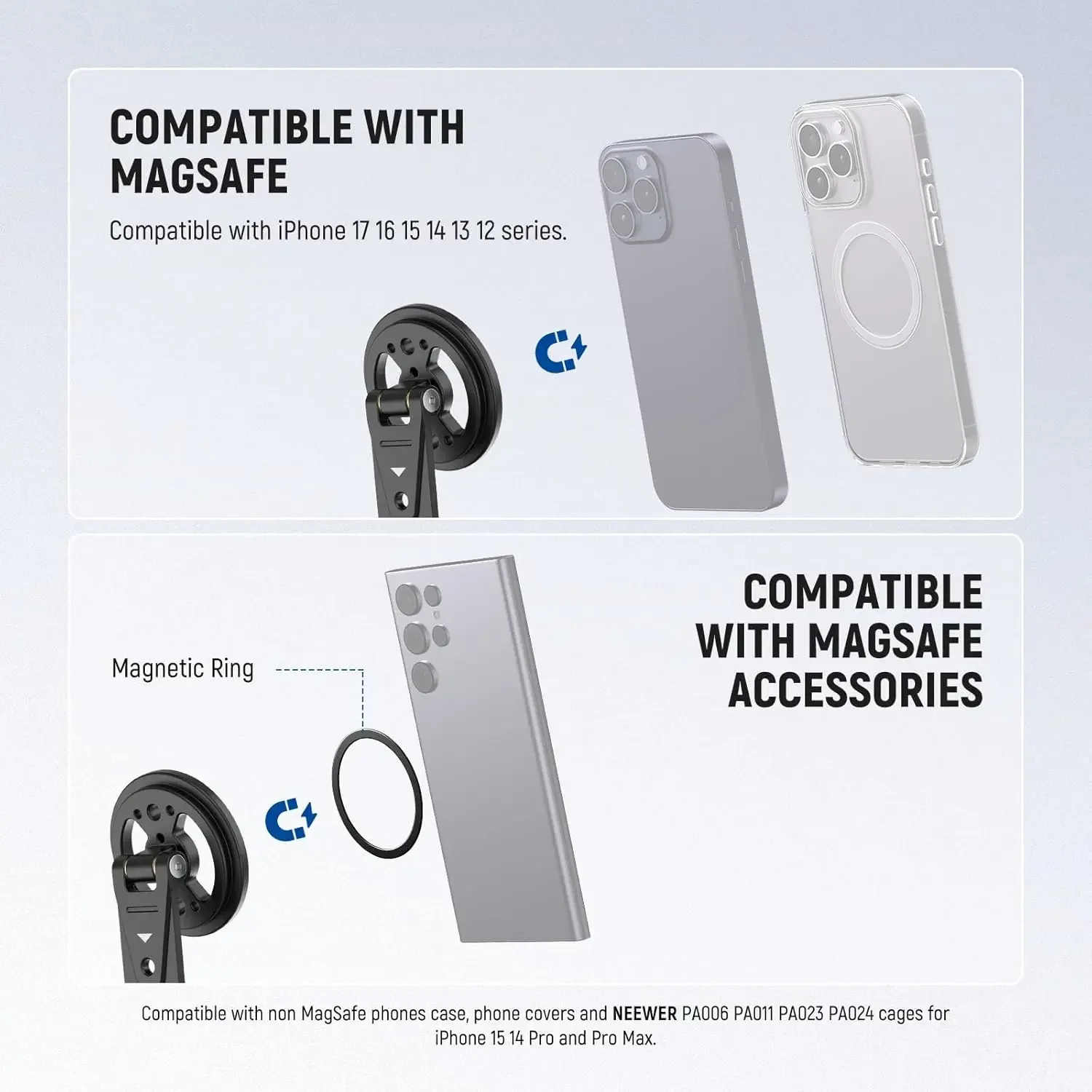 Magnetic Phone Tripod Mount with Cold Shoe, Metal Portable Smartphone Holder Ada