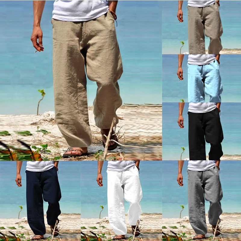 

Summer Comfort Men's Pants Breathable Loose Casual Simple Beach Style Drawstring Wide Leg Pants Men's Clothing Free Shipping