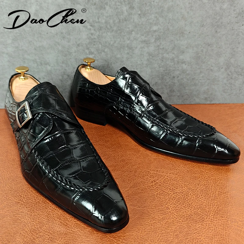 Luxury Brand Men Leather Shoes Slip-On Black Crocodile Print Woven Pattern Loafers Mens Dress Shoes Wedding Office Shoes For Men 5