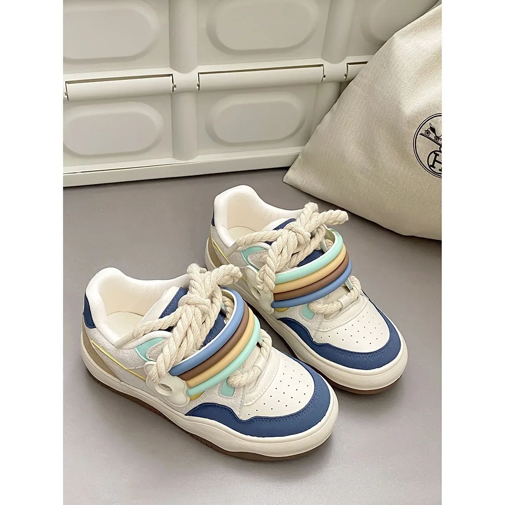 Thick Soled Heels Comfortable Women's Shoes Rainbow New Casual Flat Shoes Lightweight Sports Women Casual Board Shoes 24-212