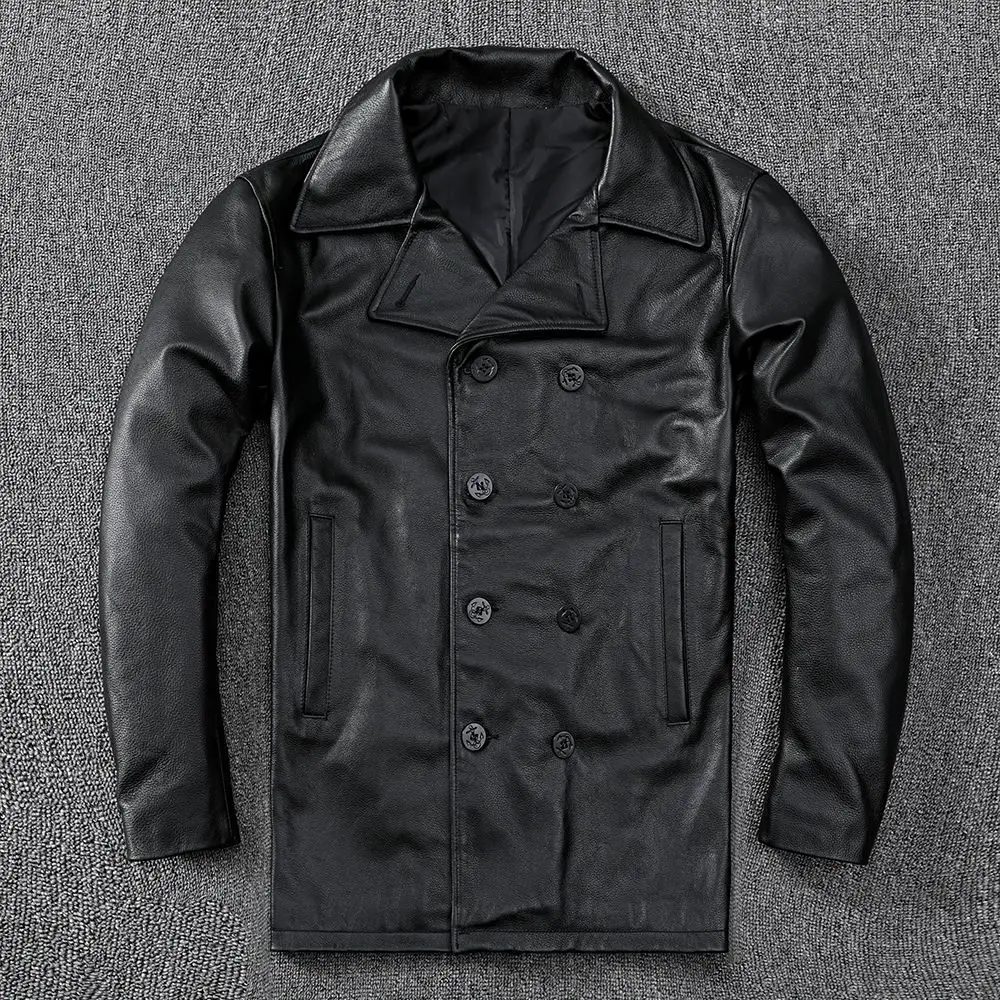 

2023 Men's Autumn Pure Cowhide Long-sleeved Solid Color Leather Jacket Large Size Multi-pocket New Motorcycle Business Coat