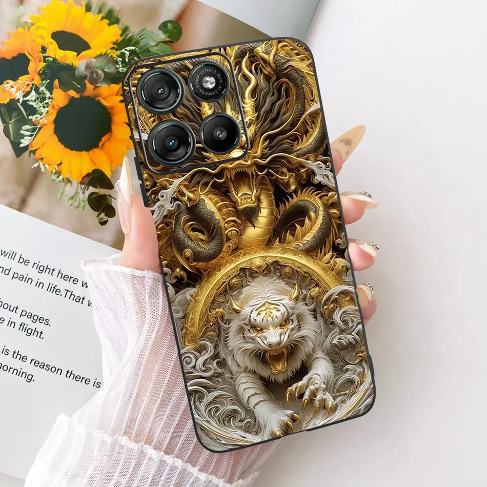 Cool Dragon Tiger Pattern Black Silicone Phone Case with Soft Bumpers