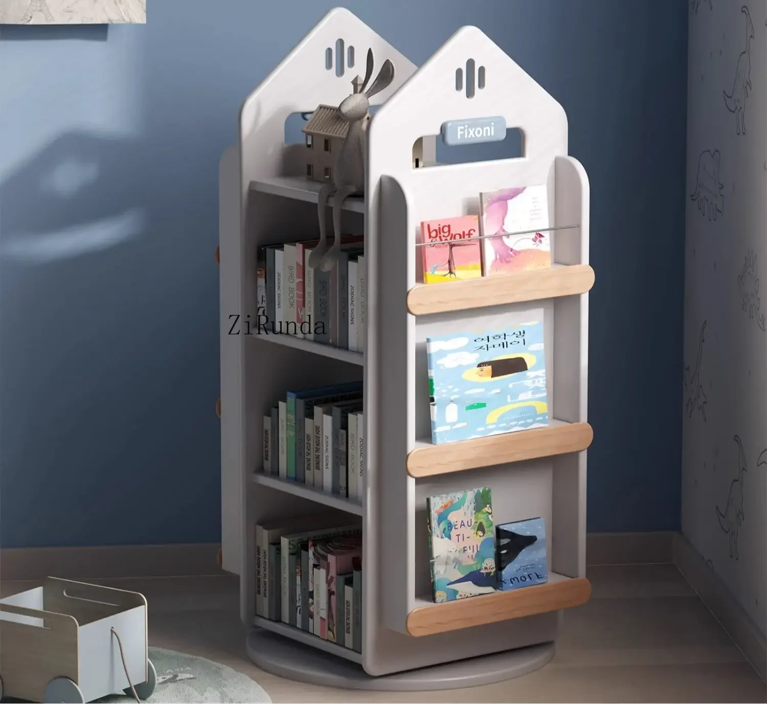 Children's rotating bookshelf 360-degree home living room bookcase large-capacity floor-to-ceiling picture book shelf bookshelf