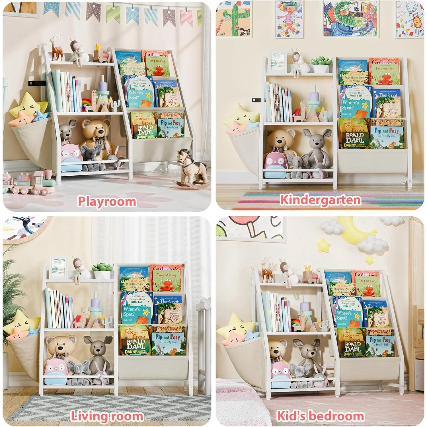 3 Tier Kids Bookshelf and Toy Storage,Toy Storage Organizer, for Playroom, Bedroom, Nursery (White) 6