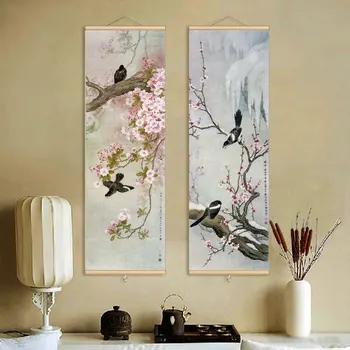 Ink Art Bird & Flower Canvas Wall Art with Hanging Frame 3