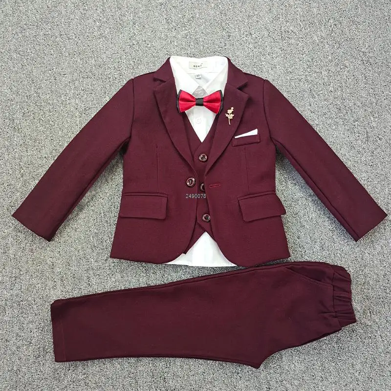 

Children Formal Wedding Suit Kids Jacket Vest Pants Bowtie Party Photograph Set Teenager Flower Boys Tuxedo Dress Dance Costume