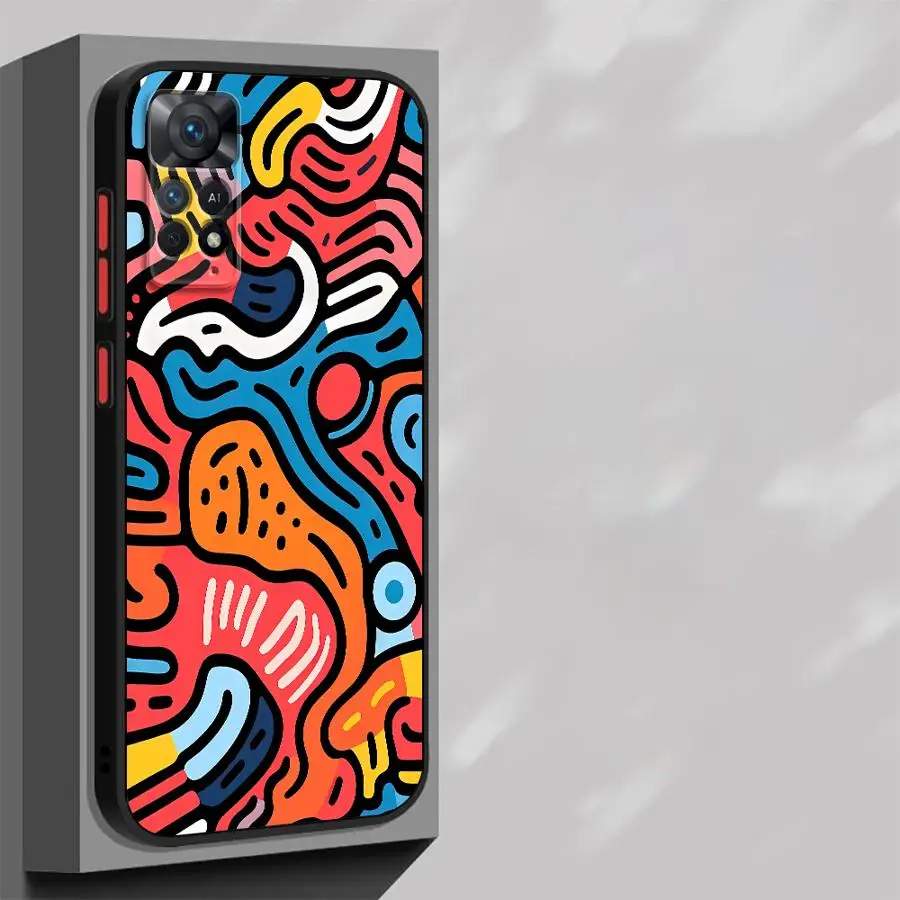 Shockproof Matte Phone Case with Colorful Lines and Graffiti Design