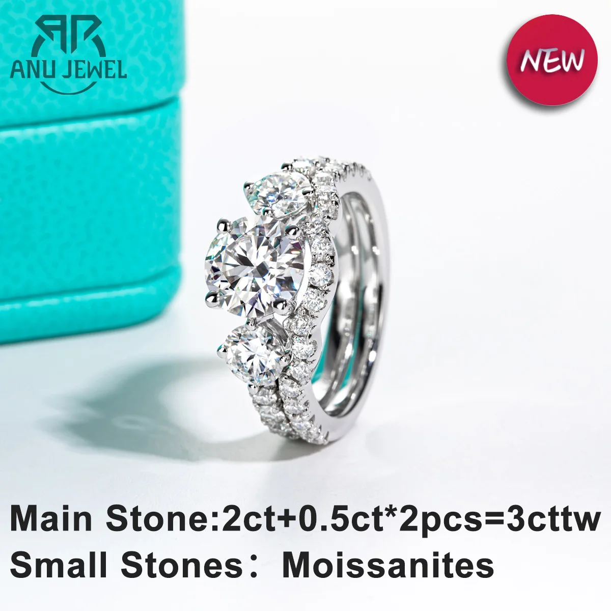 MOOSEA - Anillos De Moissanita De 3 Piedras Para Mujer, Color D