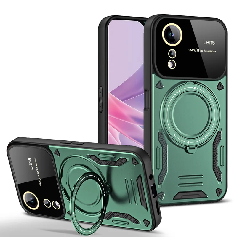 Shockproof Armor Wireless Charging Magsafe Case with Magnetic Ring Cover