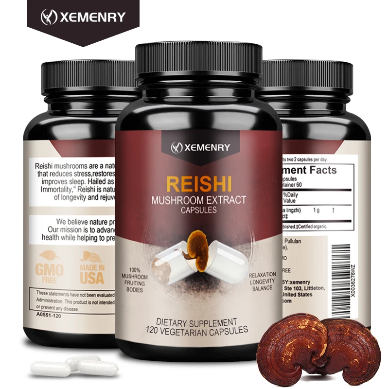 Reishi Capsules Reishi Extract Helps with Longevity Mood Sleep and Immune Support Vegan Supplement Non-GMO
