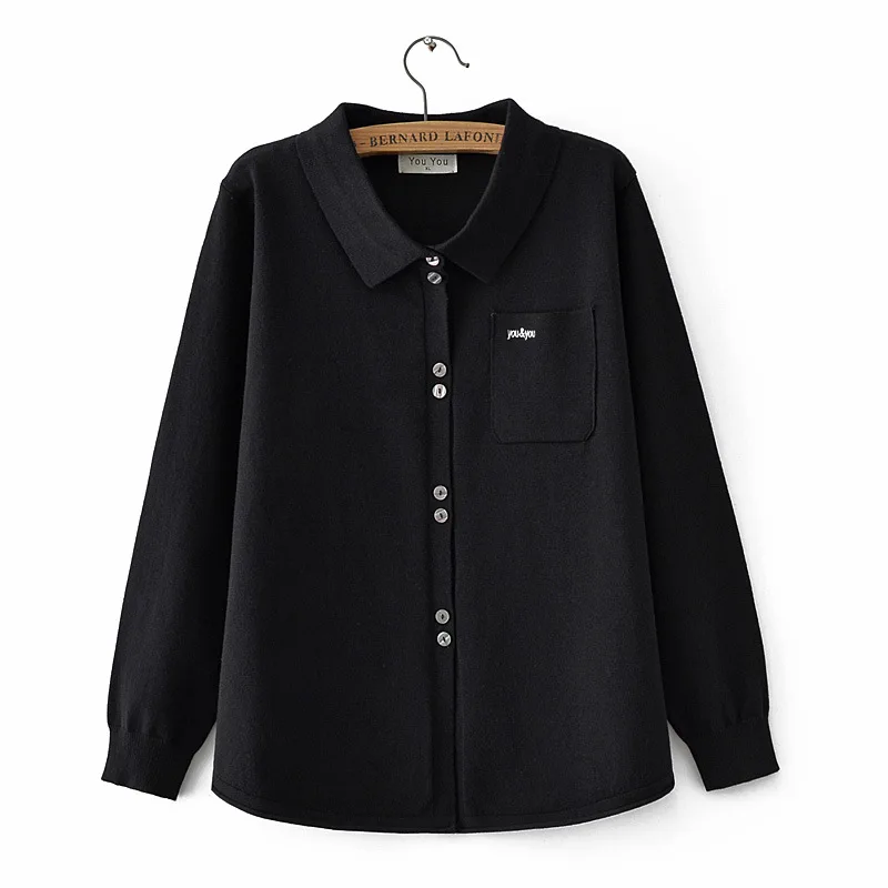 2024 Autumn Winter New Lapel Knitted Cardigan Women Plus Size Loose Jumpers Casual Embroidered Pocket Sweater 4045