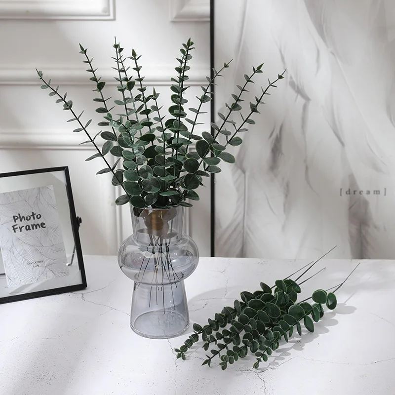 Artificial Green Plants Leave Greenery Stems with Frost for Vase Home Party Wedding Decoration Outdoor