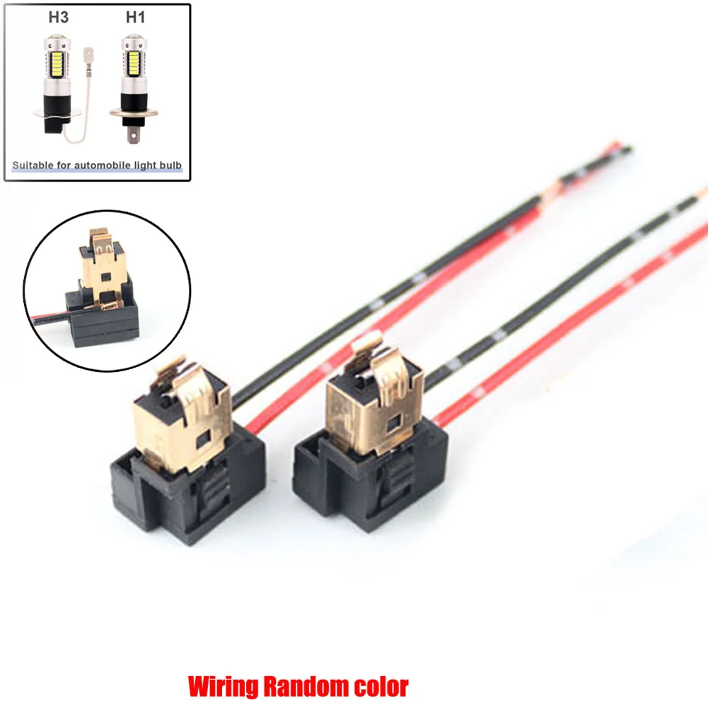 

2pcs H1 H3 Car Light Bulb Socket Crooked Plug Copper Core Double Wire Bakelite Plug Car Lamp Socket Connector Wire