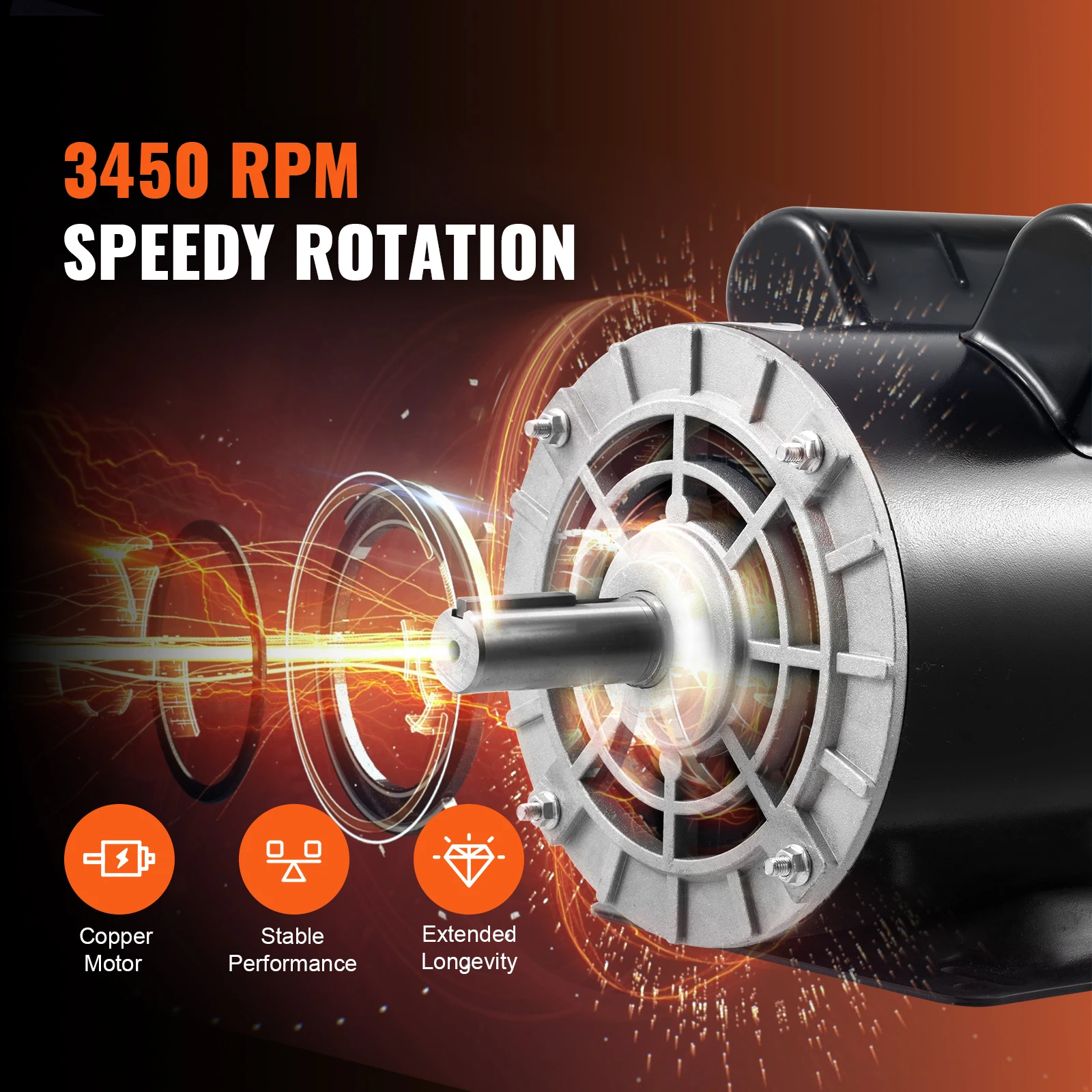 VEVOR 5HP Air Compressor Electric Motor 220V CW/CCW Rotation 22 Amps 3450RPM Single Phase High Speed AC Motor for Air Compressor