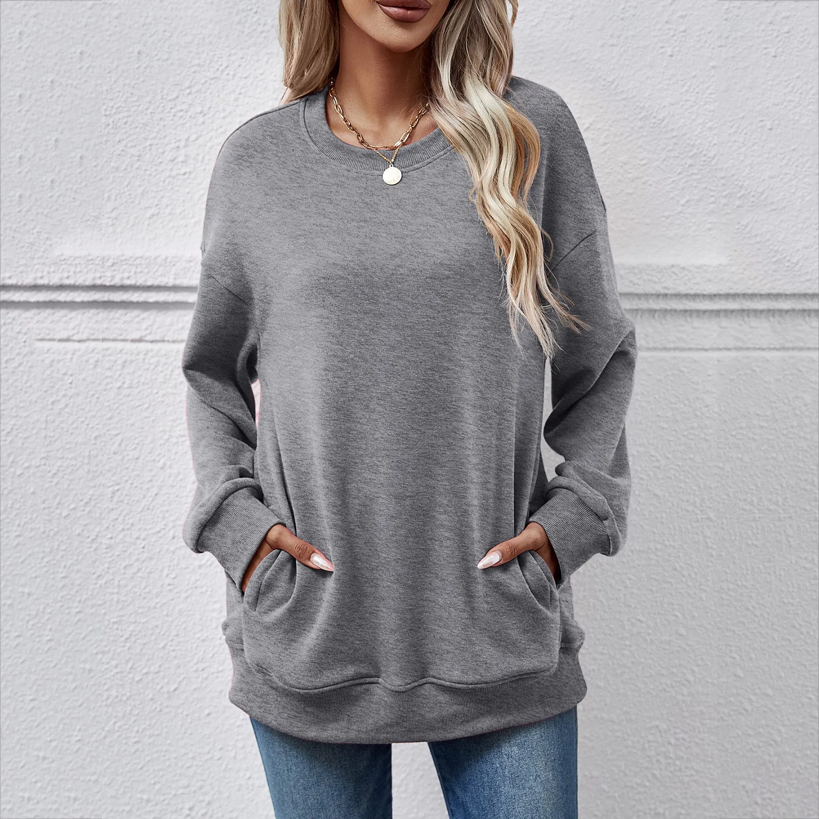 

Women'S Hoodless Pullover Hatless Solid Sweatershirt Sports Casual Multi Color Loose Sweatshirt Autumn T-Shirt Top Clothing