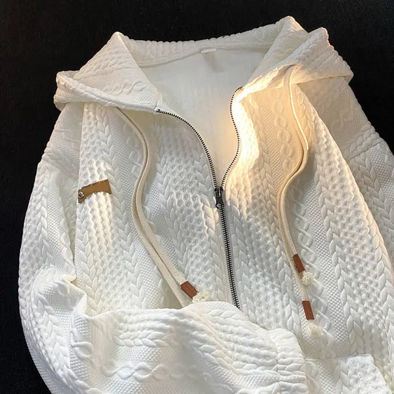 

2023 White Summer Outfits Kawaii Clothes Y2K Oversized Zipper Korean Style Long Sleeve Couple Sweatshirts Hoodies Women Tops