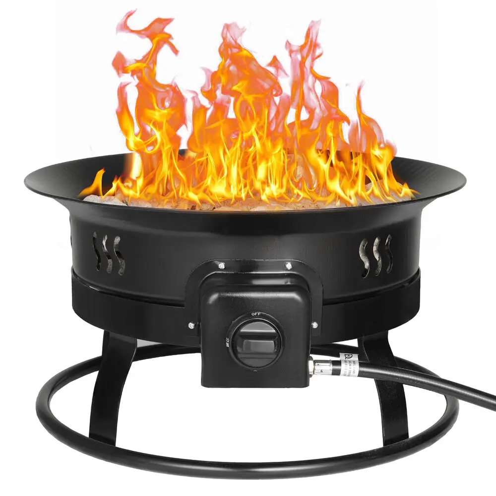 

Propane Gas Fire Pit Outdoor Portable Fire Pit 58,000 BTU For Camping W/ Cover