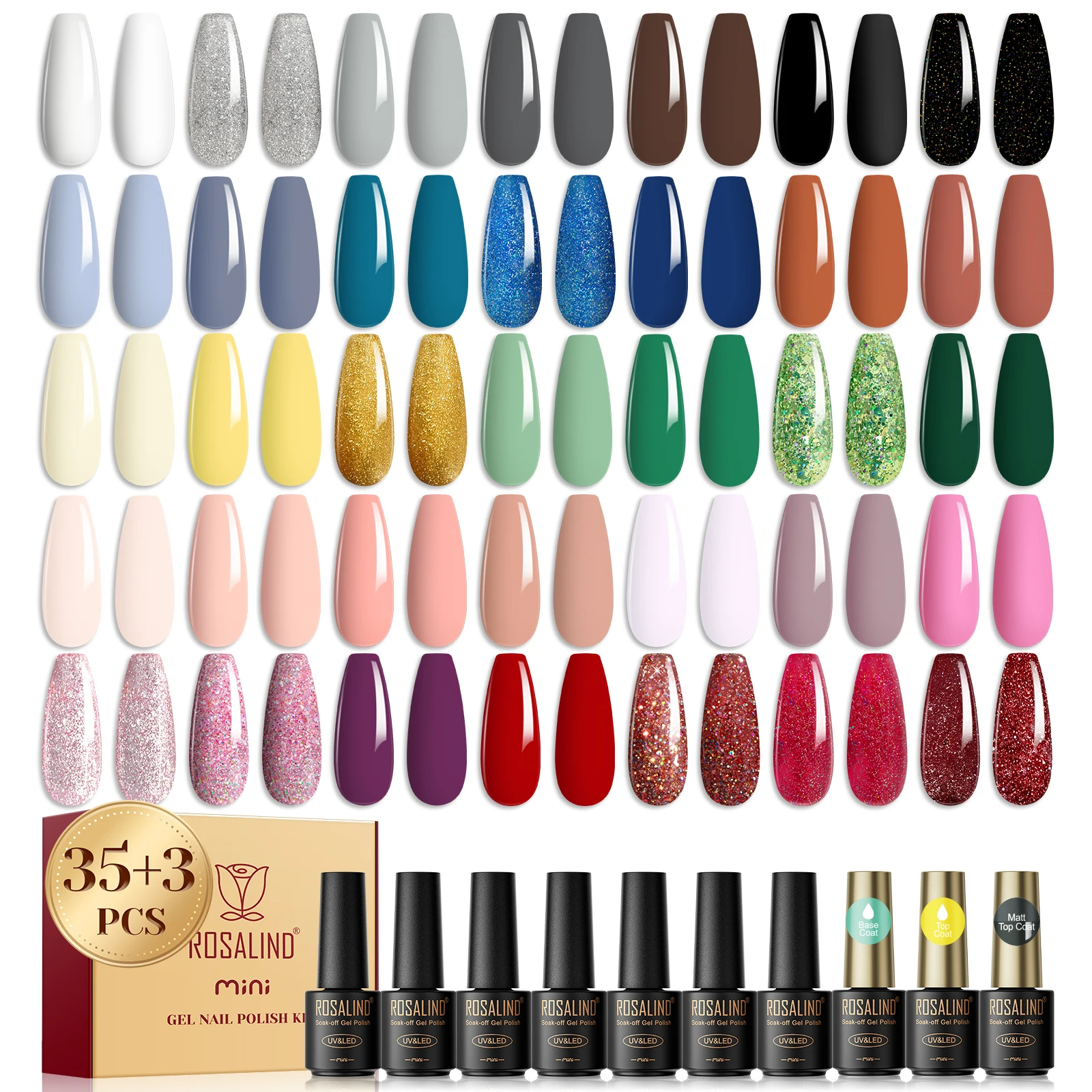 Rosalind Nude Pink Mixed Gel Nail Polish Set 38Pcs/Set Glass Bottle Cured UV Lamp For Nail Art Professional Beauty Nail Supplies 2