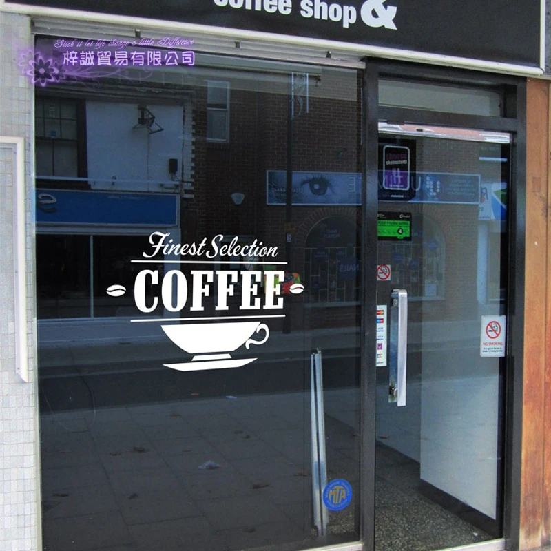 Coffee Shop Wall Sticker Glass Decal Cafe Cup Poster Vinyl Art Decor Mural Break Coffee Sticker