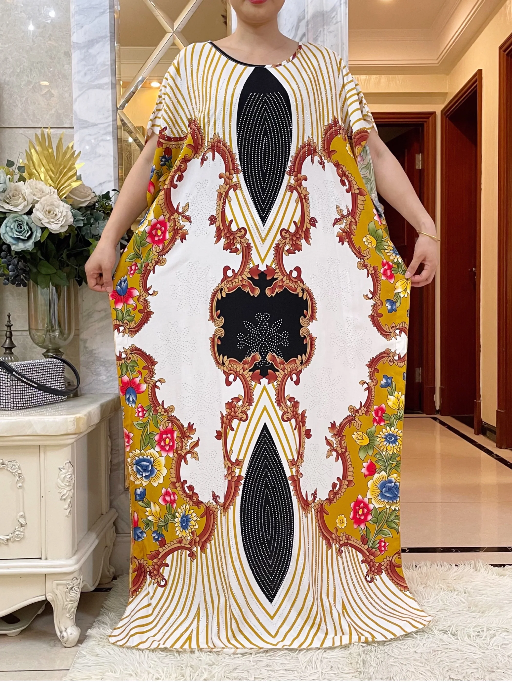 Muslim Batik Cotton Fabric Dresse with Big Scarf For Women 2023 Summer Short  Sleeve Femme Robe African  Traditional Abayas