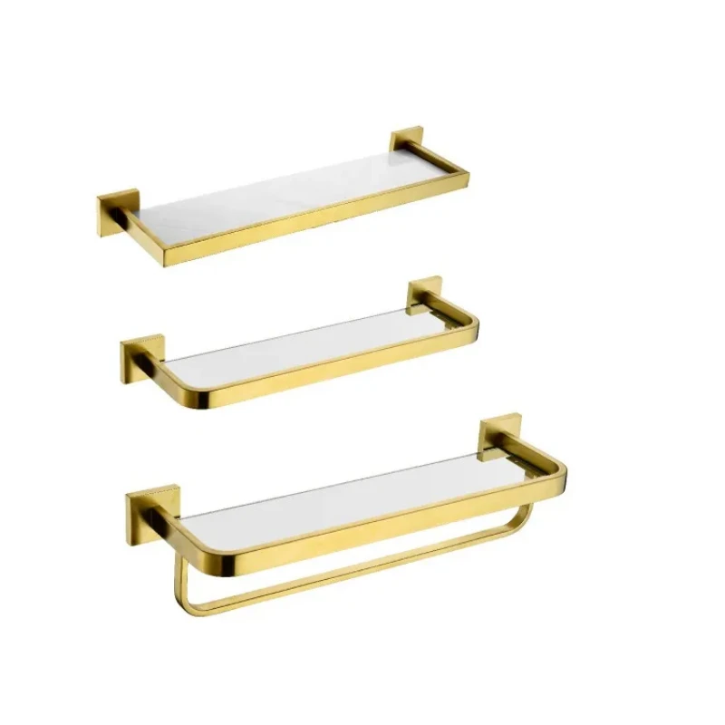 

50cm Glass Shelf 304 Stainless Steel Bathroom Accessories Brushed Gold Corner Storage Holder Shelves for Bathroom Organizer L