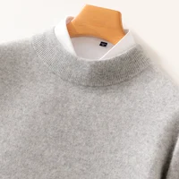 Fall/Winter New Wool Pullover Sweater Cashmere Shirt Men's Semi-high Neck Long Sleeve Loose Knitted Bottom Shirt 2