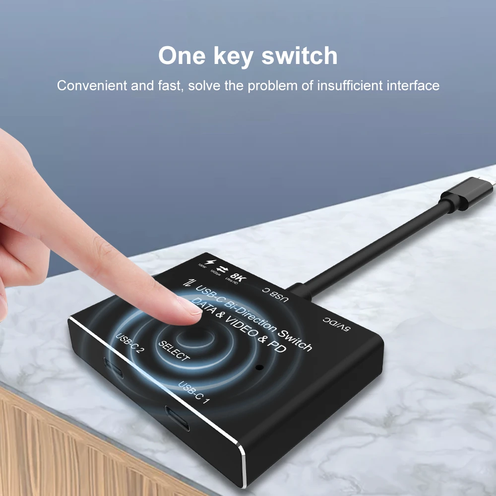 To KVM Switch USB C Two-Way Switch 1x2/2x1 Splitter Data Video Switcher 8K@30Hz PD 100W for PC Monitor Mobile phone Multi-source