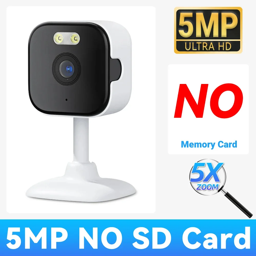 미니 5MP WiFi IP 카메라 실내 무선 컬러 야간 홈 보안 AI 인체 감지 CCTV 감시 블록 카메라 O-KAM 앱