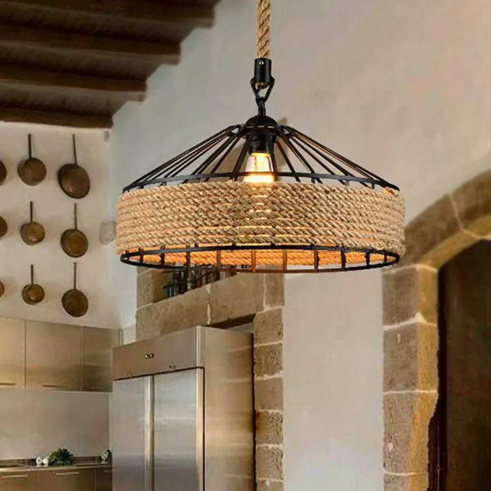 Nordic Vintage Chandelier Industrial Twine Attic Country Kitchen Bar Dining Room Decor Adjustable Creative Overhead Lighting Joy