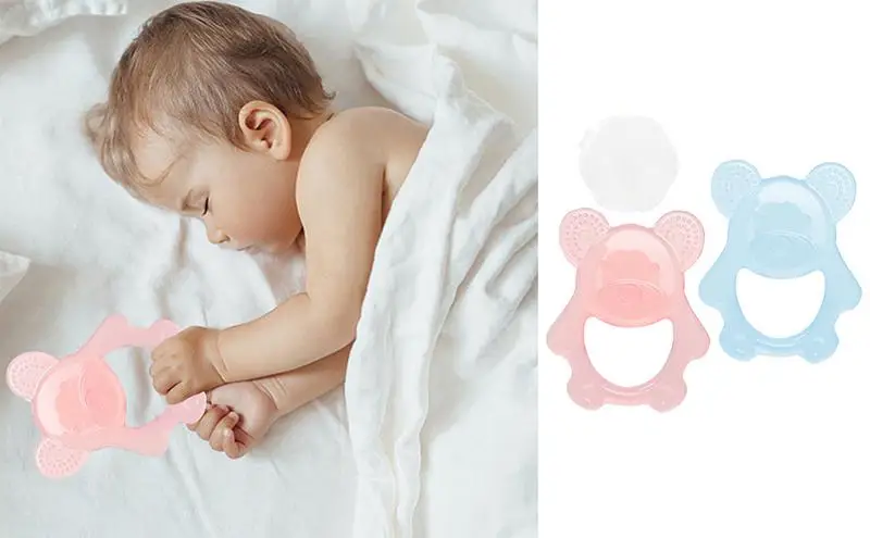 

Bear Teether Toy Portable Toddler Biting Pacifier Toy With Storage Box Anti-Dropping Sensory Cute Animal-Shaped Baby Teether